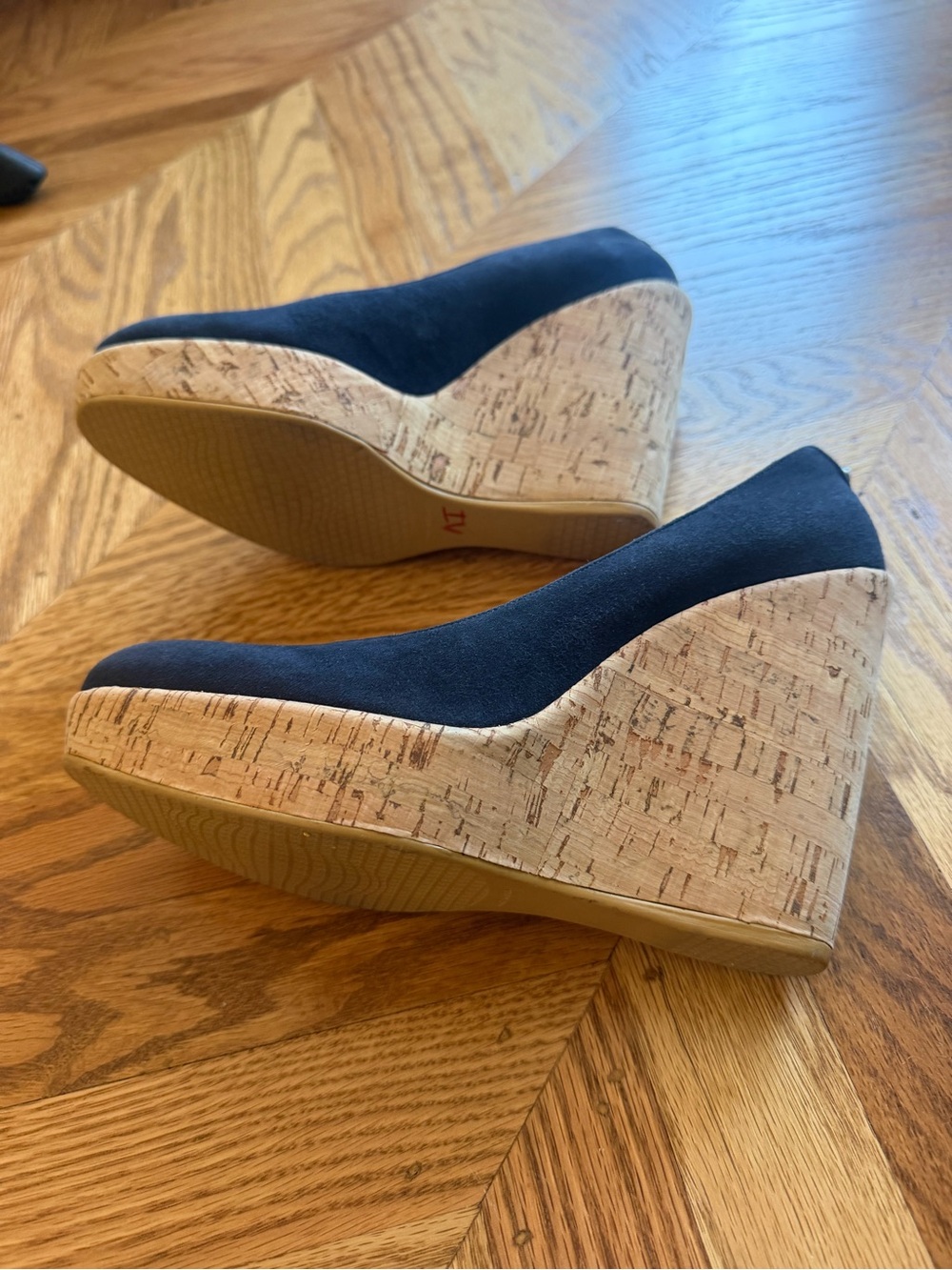 Stuart Weitzman Navy Suede Cork Wedge Pumps Women’s - Picture 3 of 7